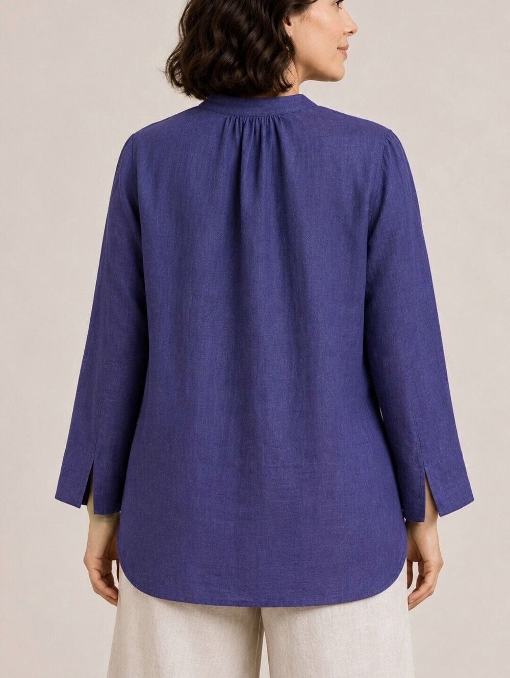Eileen Fisher 100% Linen Purple Mandarin Collar Tunic Top - Picture 7 of 7